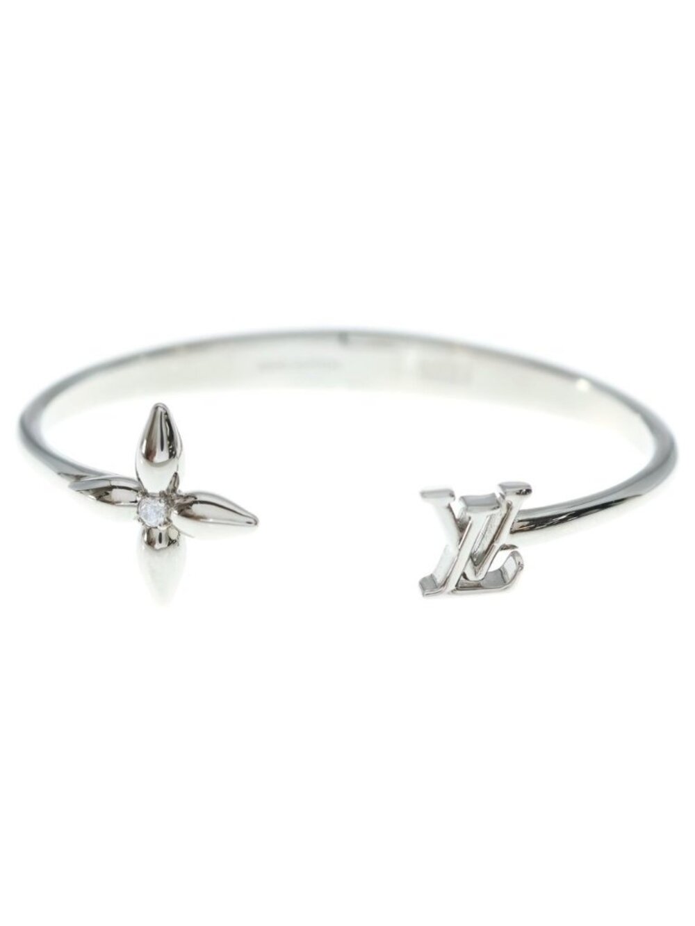 Louis Vuitton Signature Bracelet Open Bangle Strass Palladium Metal Silver